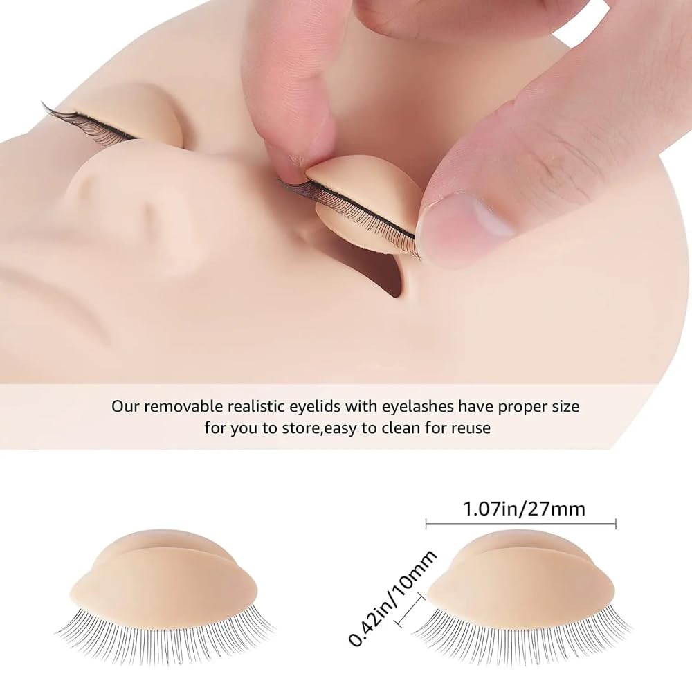 HuYiGGZ 6 works Replacement Eyelids for Mannequin Head Removable Realistic Eyelids with Eyelashes Mannequin Head Eyelids for Eyelash Training Practice Makeup Extension - Image 2