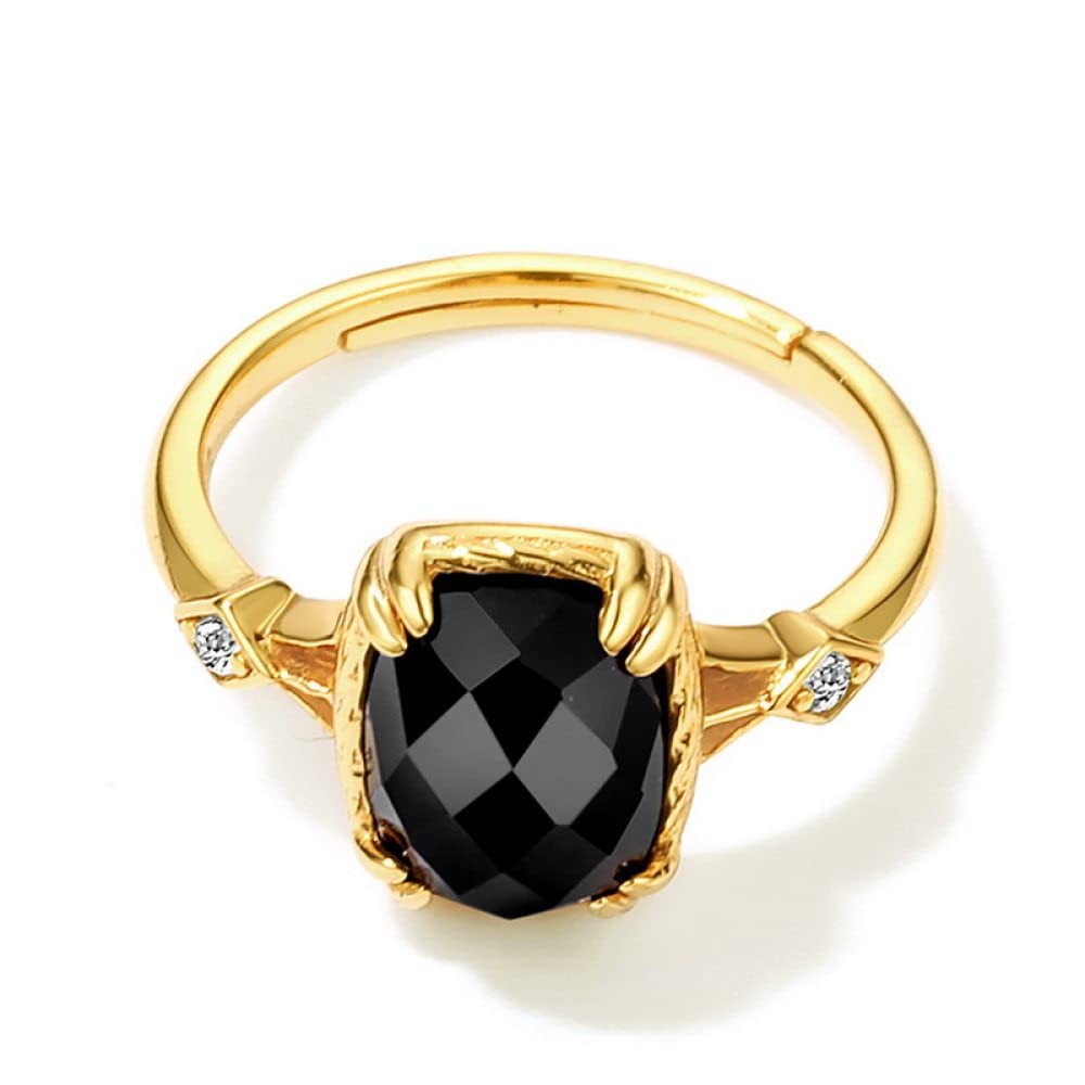 Anello In Argento 925 Da Donna,Anelli Sfaccettati Regolabili Per Donna Quadrato Nero Onice Argento Sterling 925 Micro Pavé Zircone Retro Placcato Oro 7 Chakra Anelli Di Promessa Per Ragazze Signore