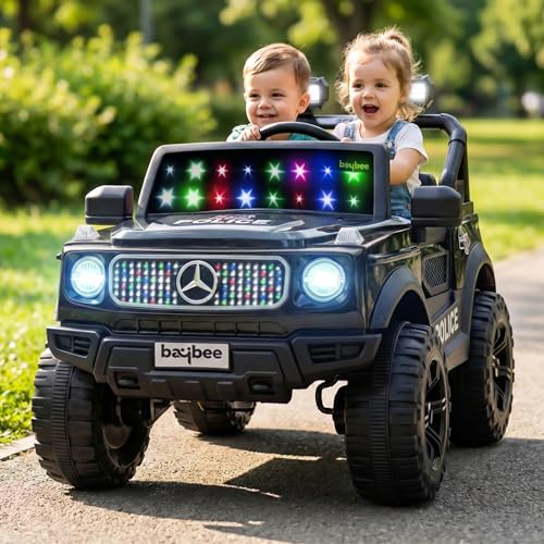 Image of Baybee Benzie Pro Police Edition Battery Operated Jeep for Kids | Baby Ride on Electric Car with Parental Control, RGB Lights & Music | Rechargeable Battery Car for Kids 2 to 6 Years (Black)