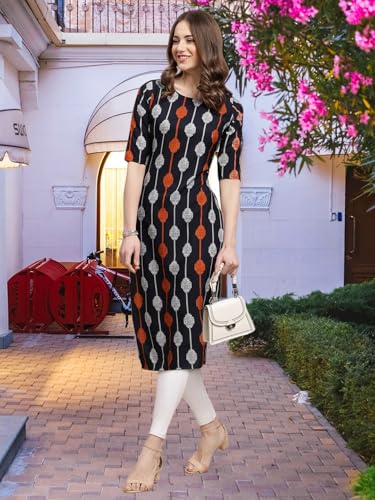 Pinkmint Crepe Digital Printed Regular Fit Kurti For Womens Straight Kurti Festival Wear Kurti, Small, Brown