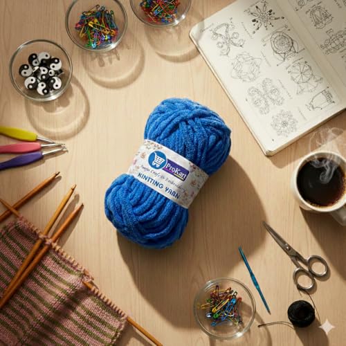 Image of ProKart Premium Blankie Wool, Plush & Cuddly, Chenille Yarn Supersoft Hand Knitting Wool Ball | Blanket Thick /Mottu Yarn Ball Suitable for Hand Knitting and Crocheting (Royal Blue, 100gms x 1 Pack)