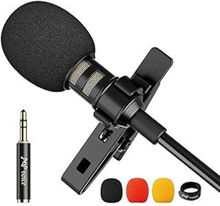 PoP voice 12.8 Feet Lavalier Lapel Microphone Professional Grade Omnidirectional Mic Condenser Small Mini Perfect for Recording Podcast PC Laptop Android iPhone YouTube Interview Asmr External