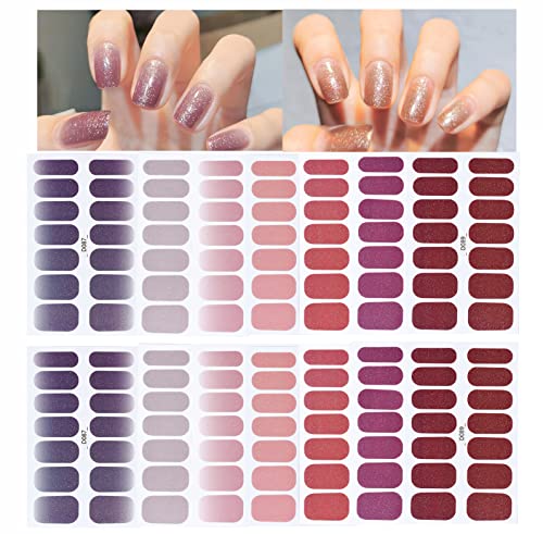 14 Sheets Full Wraps Nail Polish Strip Stickers Nail Art Supplies,196 Pieces Self-Adhesive Shiny Gradient Nail Design Decals for Women Girls Manicure Accessories DIY Tools.
