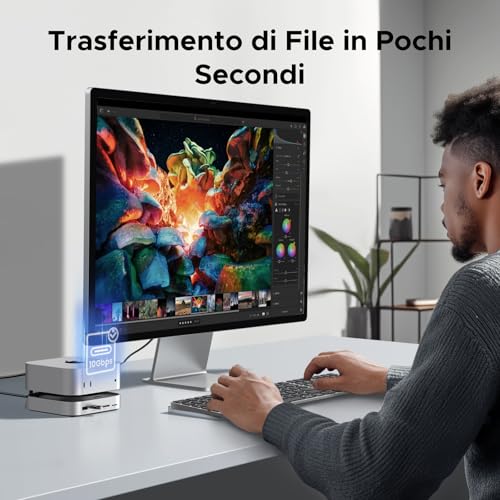 Docking Station Compatibile con Mac Mini M4 e M4 Pro Hub USB C Supporto con Alloggiamento M.2 NVME SSD DisplayPort 4K 240Hz 144Hz USB 3.2 4A1C 10Gbps SD TF Slot 3.5mm Aux - Hub USB - Immagine 5