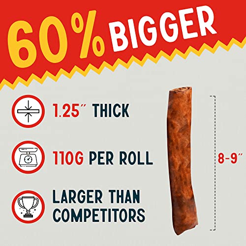 Canine Chews 8-9" Beef Basted Thick Rawhide Retriever Rolls - Pack Of 25 Beef-Flavored Long-Lasting Dog Rawhide Chews - Protein-Dense Jumbo Rawhide Bones For Large Dogs - Treats For Aggressive Chewers #TOP2