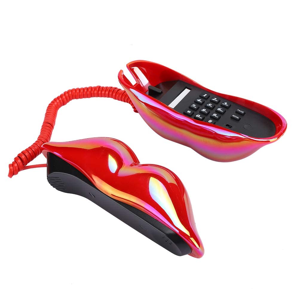 VBESTLIFE Schnurgebundenes Telefon, mundförmiges Lippen-Telefon Desktop-Festnetztelefon mit klarem Ton und Nummernspeicherfunktion für Zuhause, Büro (rot)