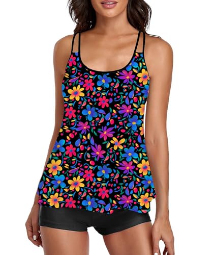 Image of Urchics 2026 Women Two Piece Tankini Swimsuit Tummy Control Plus Size Long Torso Top and High Waisted Boyshorts Bathing Suits