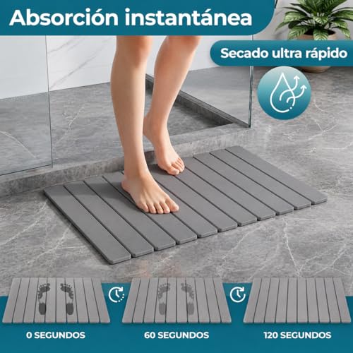 Miniatura 3 de Aurenza, Alfombra Diatomita Baño, Plegable, 60x39 Cm Secado Rápido, Alta Absorción, Antideslizante, Alfombrilla De Ducha De Piedra Natural Para Baño, Cocina Y Entrada