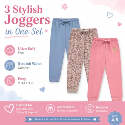 Image of BTween Kids Girls Fashion Stretch Waist Ultra Soft Jogger Pants Set 3 Pack Bundle