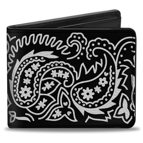 Buckle-Down Men's Wallet, Bifold, Floral Paisley Black White, Vegan Leather, Multi, 4.0