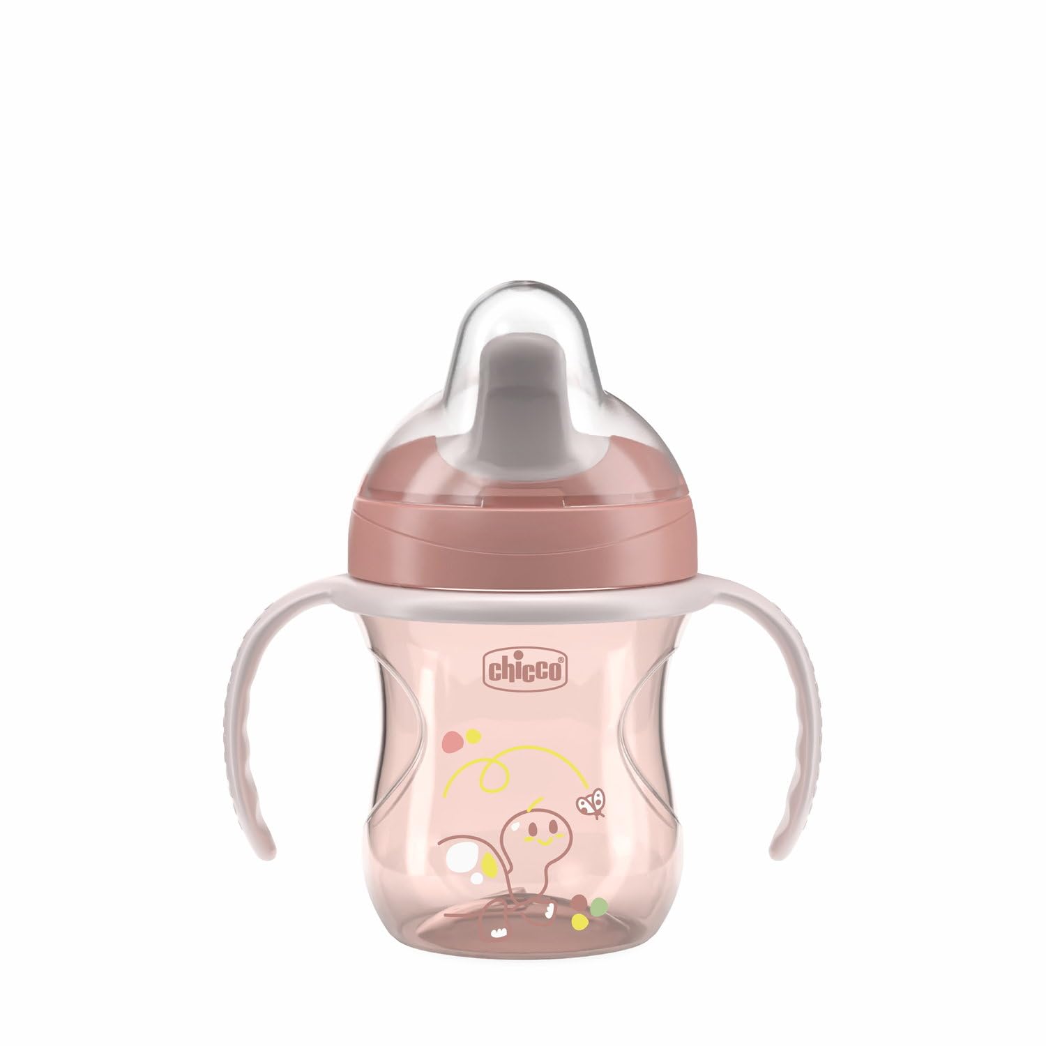 Chicco Training Cup, plastikowe jednokrotne szklane dzieci, jeden kubek do nauki picia, ergonomiczna półmiękka wylewka, zawór i wyjmowane uchwyty, 6 miesięcy +, bez BPA, różowy