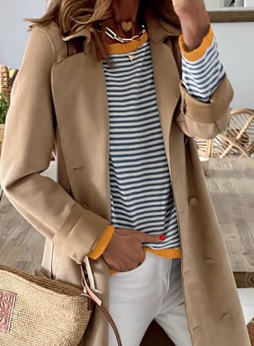 Image of Womens Striped Lightweight Cotton Sweaters Long Sleeve Crew Neck Color Block Casual Knitted Pullover Tops