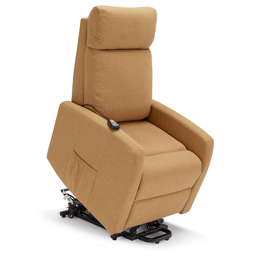 REDÒKASA Poltrona relax elettrica Seattle Plus per anziani, 1 o 2 motori, 2 o 4 ruote, Kit Optional Batteria, dimensioni contenute, tessuto antimacchia (2 Motori e 4 Ruote + Batteri, Ambra)