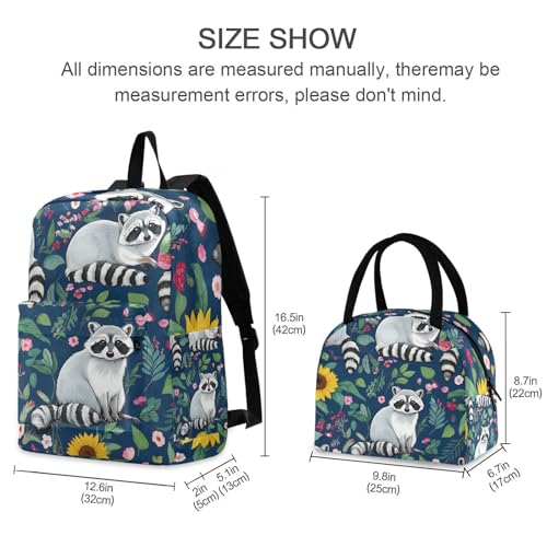 Lunchbox Backpack Waterproof Lunch Bag, School Backpack with Lunch Box, Cute Raccoons2