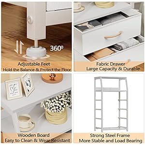 Furnulem tall 4 drawers dresser vertical storage tower for bedroom hallway entryway nursery closet organizer nightstand bedside table furniture sturdy steel frame wood top white  urban country home decor
