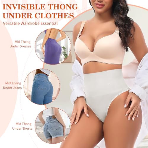 Image of Werena Thong Shapewear for Women Tummy Control Seamless High Waist Body Shaper Underwear Shaping Panties(#244 Mid-waist White, Large)