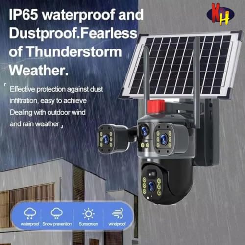 Image of kh Ai Solar 5MP 4K CCTV Security Camera 3-in-1 Triple Lens, 360 Rotation, WiFi Enabled, Night Vision, 22000mAh Battery, Outdoor Wireless Solar Camera with Motion Detection Black