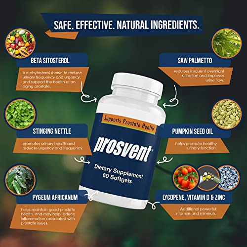Prosvent Prostate Supplement For Men With Beta Sitosterol, As Well As Saw Palmetto, Vitamin D & Zinc. Premium Prostate Support-Reduce Frequency & Urgency Of Urination (60 Count) #TOP5