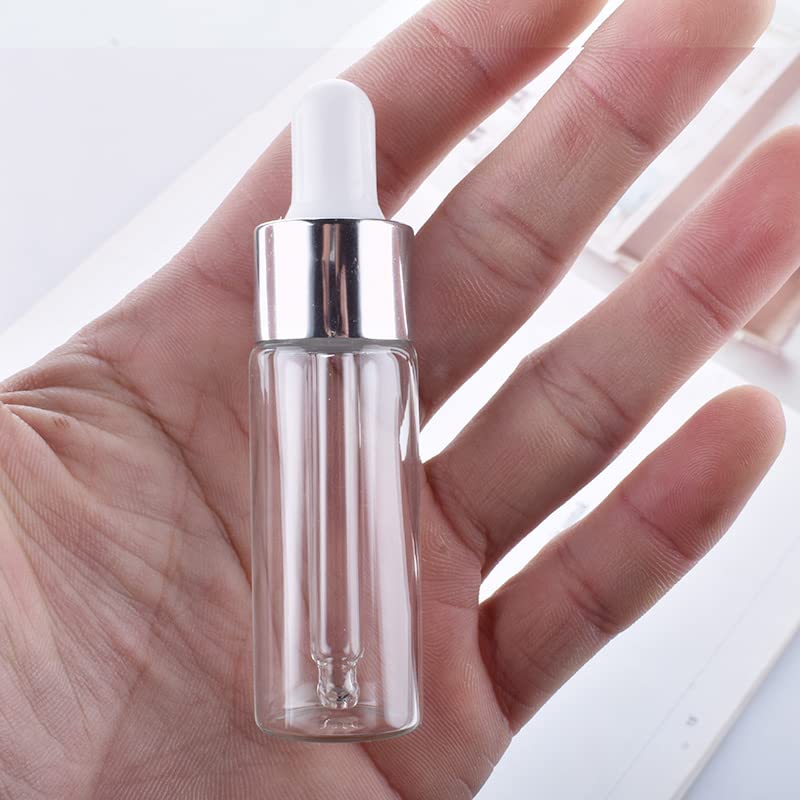 50pcs / lot Frasco cuentagotas de vidrio transparente Aromaterapia Tapa de metal líquido Suero / Pipeta de aceite de masaje básico esencial Botella recargable-5ml, Oro con blanco