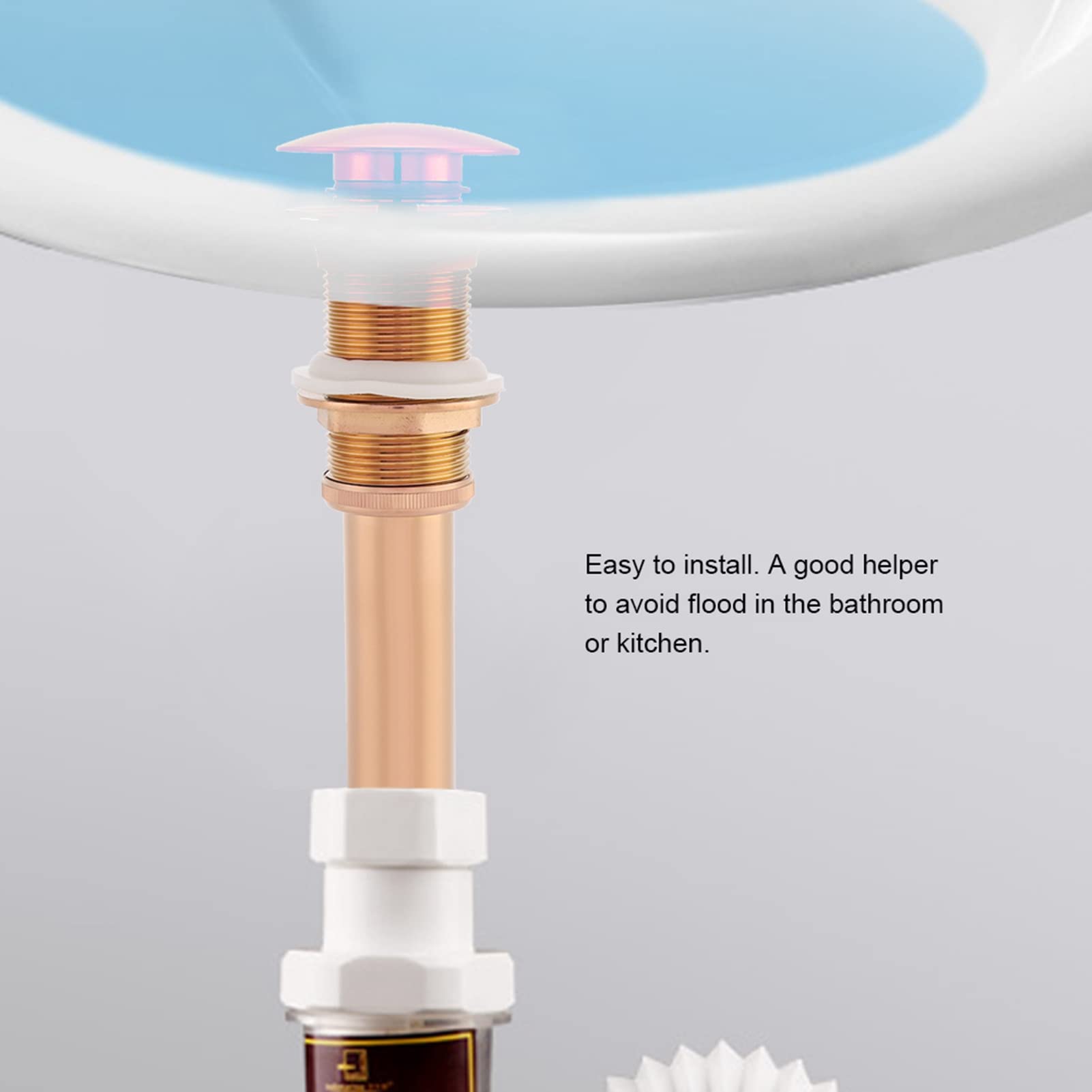 for Pop Up Drain for Pop Up Waste Stopper G1 1/4 Laiton Lavabo Lavabo for Pop Up Drain Assembly Non Overflow (Or Rose)