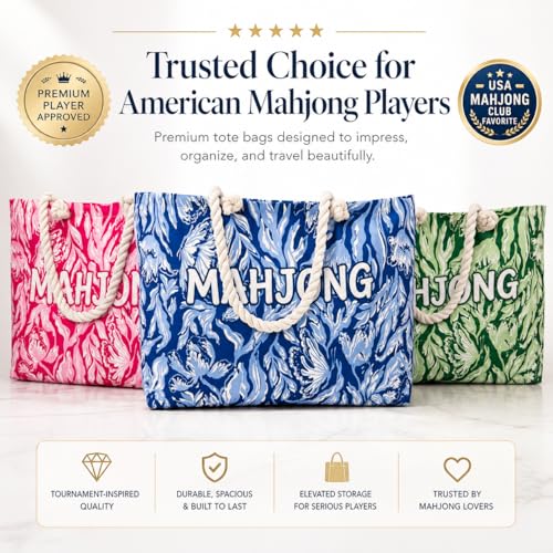 Set de bolsas para Mahjong 3 piezas con manija azul miniatura 2