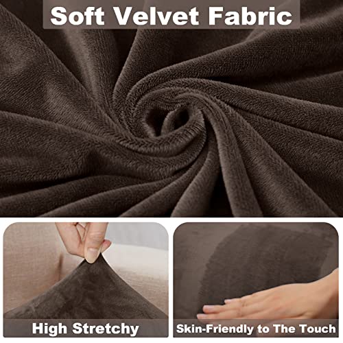 Naisi Sectional Couch Cover 3 Pieces Velvet Separate Couch Cushion Covers L Shape Soft Stretch Sofa Slipcovers With 2Pcs Pillowcases For Left/Right Chaise Sectional Couch(2 Seater+1 Chaise,Brown) #TOP2