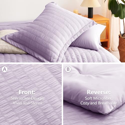 Image of CozyLux Full Size Comforter Sets Light Purple, 7 Pieces Seersucker Textured Luxury Bed in a Bag Lavender, All-Season Bedroom Bedding Sets with Down Alternative Comforter, Sheets, Pillowcases & Shams