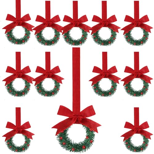 Sggvecsy 12 Pcs 8’’ Christmas Mini Cabinet Wreaths with Ribbon...
