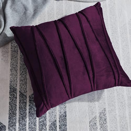 Image of Khooti Velvet Striped Cushion Cover Pack of 1-40 inch x 40 inch / 102 x 102 cm | Wine | Soft Pillow Covers Cushion Case for Sofa Bedroom Livingroom Chair Car, Cushion Cover with Zig Zag Pattern