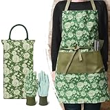 Colwelt Kniekissen Garten Set, 3-teilig, Kniekissen für Gartenarbeit mit Elegantem Muster, Bezauberndes Kniekissen für Gartenarbeit Gartenzubehör (Garten Kniekissen Extradick, Schürze, Handschuhe)