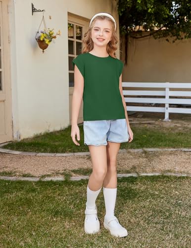 Image of Arshiner Girls T Shirts Cap Sleeves Casual Summer Tops Crewneck Tank Loose Fit Fashion Blouse Tee