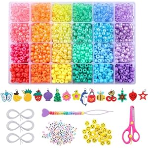 3277+pcs Pony Beads Kit 24 Color Rainbow Plastic Pony Beads Heart Beads Elastic String Kandi Beads Hair Beads for Braids Cute Charm DIY Crafts Jewelry Making Kit for Bracelets Necklaces