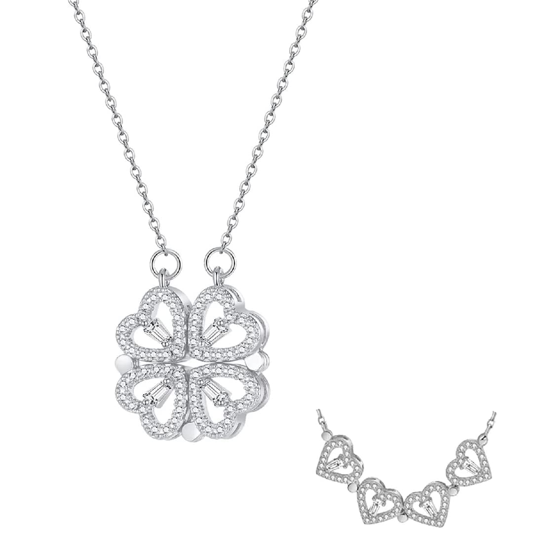 Heart Necklace Set Diamond Pendant Silver Chain Magnetic Love Jewelry