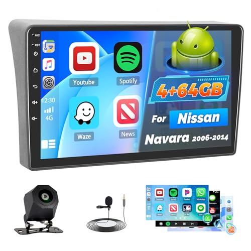 Roinvou 4+64G Android Autoradio pour Nissan Navara 2006-2014 sans Fil CarPlay Android Auto MirrorLink, 9 Pouces Écran Tactile Radio avec Bluetooth WiFi GPS...