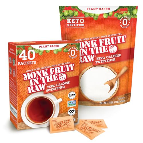 In the Raw Monk Fruit Sweetener Bundle – 16 Oz Bag of Monk Fruit Powder + 40 Zero-Calorie Sweetener Packets, Keto Sugar Substitute