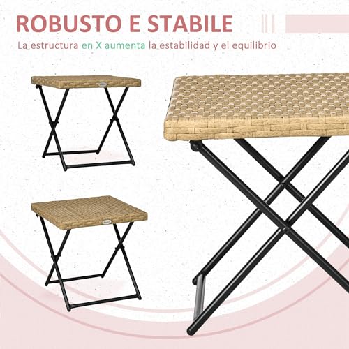 Miniatura 6 de Outsunny Mesa De Jardín De Ratán Sintético 0,16 Mesa De Terraza Exterior Plegable Con Patas Cruzadas Y Marco De Acero Para Patio Balcón Natural