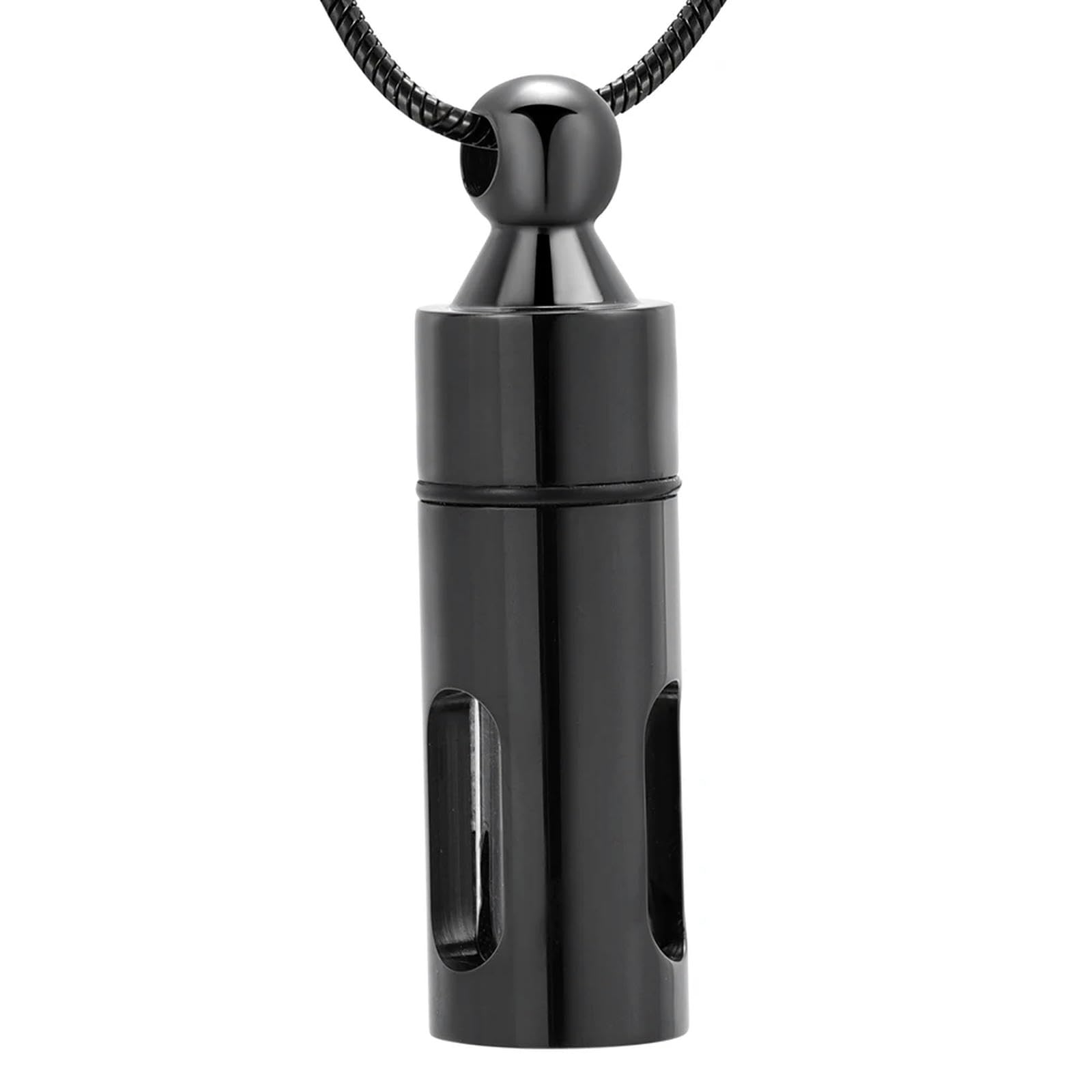 Collier Urne Souvenir en Acier Plaqué Or et Verre Noir, Bijou de Crémation Élégant
