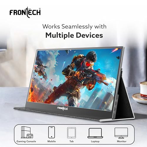 Image of FRONTECH 17.3 inch Portable LED Monitor | Full HD 1920x1080 IPS Display | 60Hz Refresh Rate | Mini HDMI & Dual Type-C Ports | Built-in Speaker | Kickstand Cover | External Laptop Monitor (MON-0084)