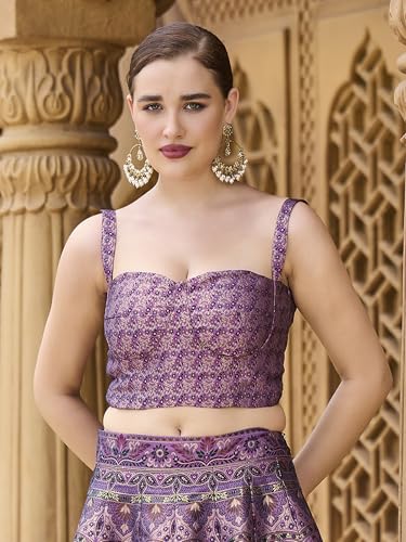 Image of PURVAJA Women's Kanjiwaram Semi-Stitched Lehenga choli