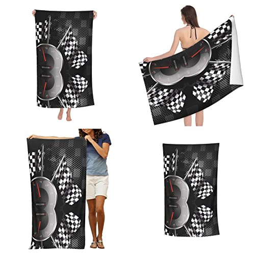 Checkered Flag Racing Adult Beach Towels Ultrafine Fiber Beach Towel Lightweight, Quick Dried, Super Absorbent Travel, Sports, Camping, Yoga, Soft, Quick Dried Swimming Towels 32 Inches X 52 Inches #TOP6