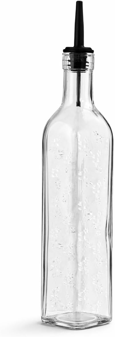10 Strawberry Street Glass Oil & Vinegar Cruet Bottles, Set of 2 (Embossed Ditsy Floral Clear)