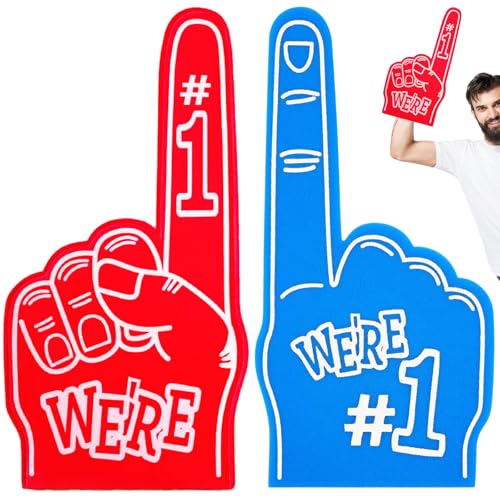 FunnAura 2 PCS Blue and Red Gladiators Foam Finger, Number 1 Giant Foam Hands, Party Props Sports Fan Accessories