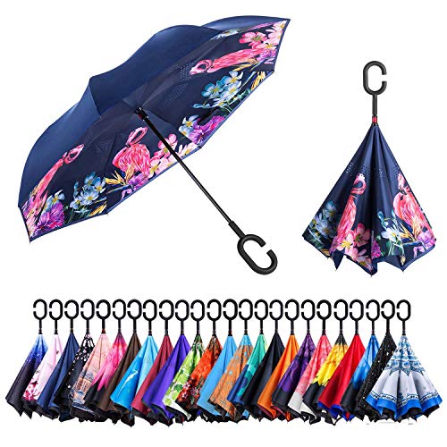 AmaGo Windproof Inverted Umbrella – UV Protection Double Layer Reverse Folding Long Self