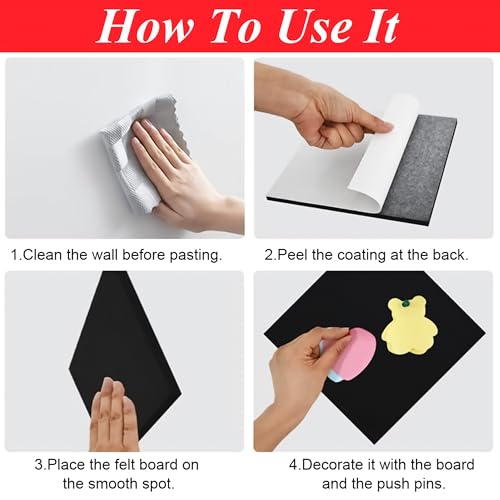 Image of Livzing 6Pcs Felt Wall Bulletin Board for Notes with 67 Push Pins 30x30cm - Self-Adhesive Wall Mount Notice Board - Pin /Felt /Cork Message Board for Notes Photos Home Office School Kitchen Classroom