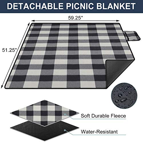 HappyPicnic Isolierter Picknickrucksack für 4 Personen mit komplettem Geschirr, geräumigem Kühlfach, Flaschenhaltern und großem wasserdichtem Picknick-Teppich