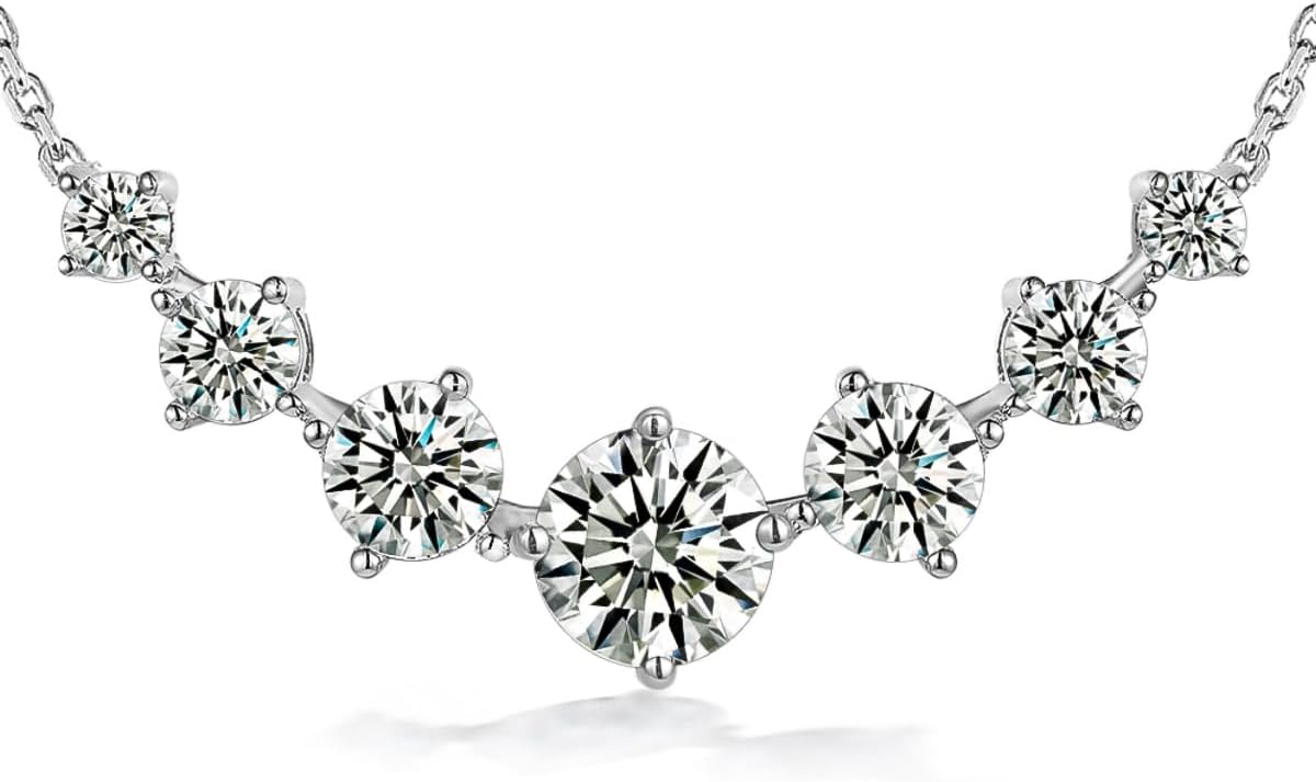 7 Stones Moissanite/Sapphire/Ruby/Emerald Necklace for Women, 2.80/1.62 Carat Pendant Necklace, Solid 925 Sterling Silver, Anniversary Romantic Gift for Her, Birthday Gifts for Mom Wife Daughter