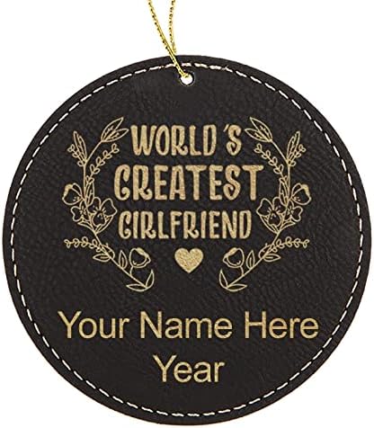 Vista 4 de LaserGram Personalized Christmas Ornament, World's Greatest Girlfriend, Faux Leather, Custom Laser Engraved Gift Idea (Round Shape, Pink) Pink,Black