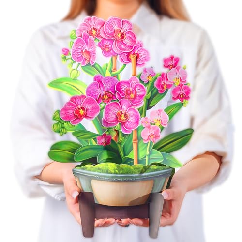 Airpark Pop Up Flower Card, 3D Paper Flowers Bouquet, Mother's Day, Birthday, Thank You, Get Well Greeting Cards with Note Card & Envelope, Orchids