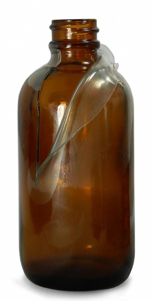 Qorpak GLA-00955 Amber Safety Coated Glass Boston Round Bottle with 28-400 Neck Finish, 75mm Diameter x 168mm Height, 16oz Capacity (Case of 12)