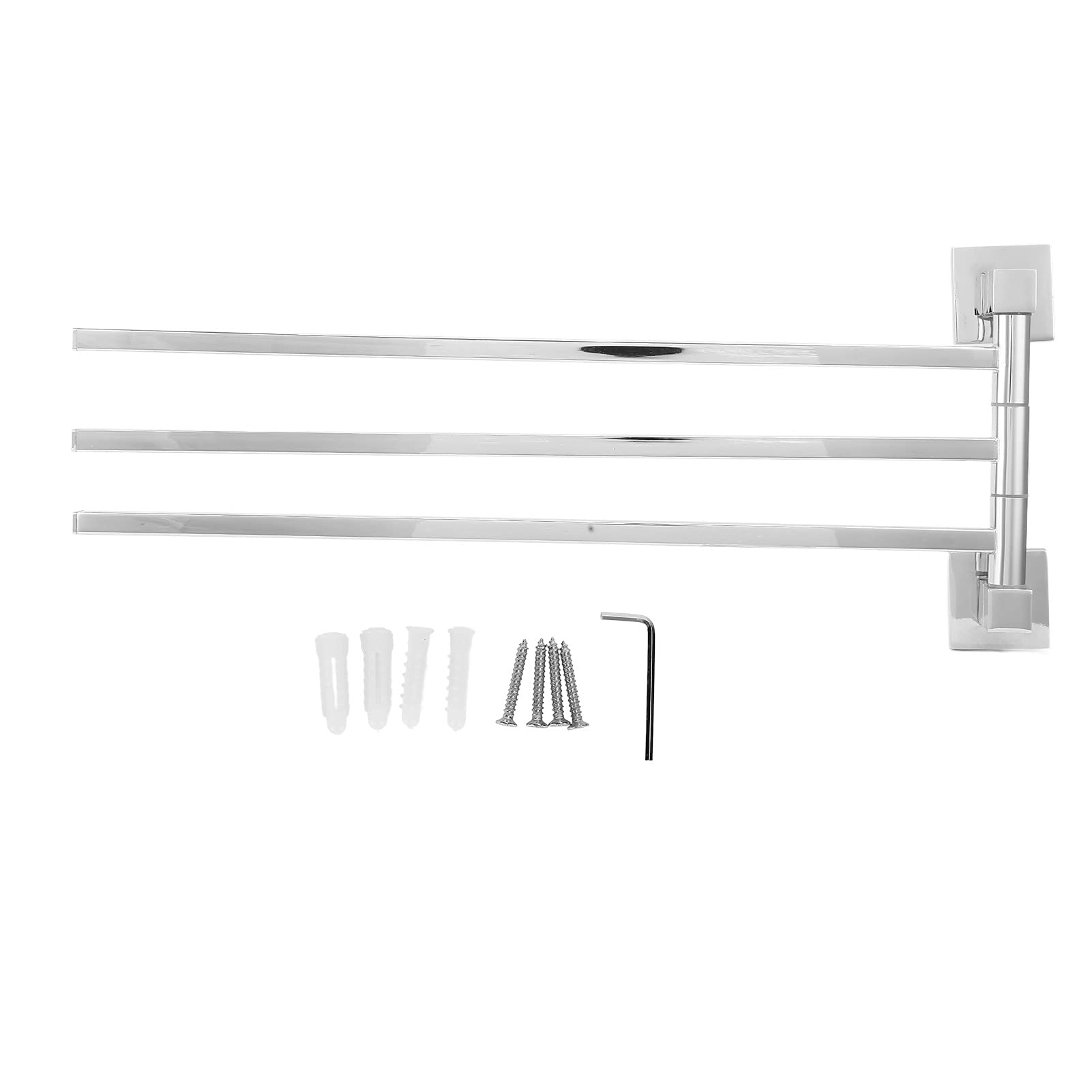 Portasciugamani Girevole in Acciaio Inox, 3 Bracci, 40 cm, Rotazione 180°, Portasciugamani Pieghevole per Bagno e WC, Spazzolato Argento